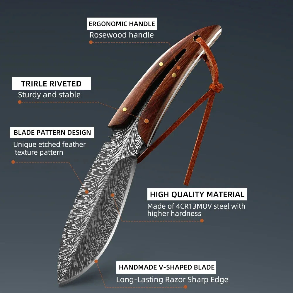 Forged Boning Knife Cutting Meat Knife Sharp Chef's Knife Slicing Knife Feather Textured Home Kitchen Tools With Holster