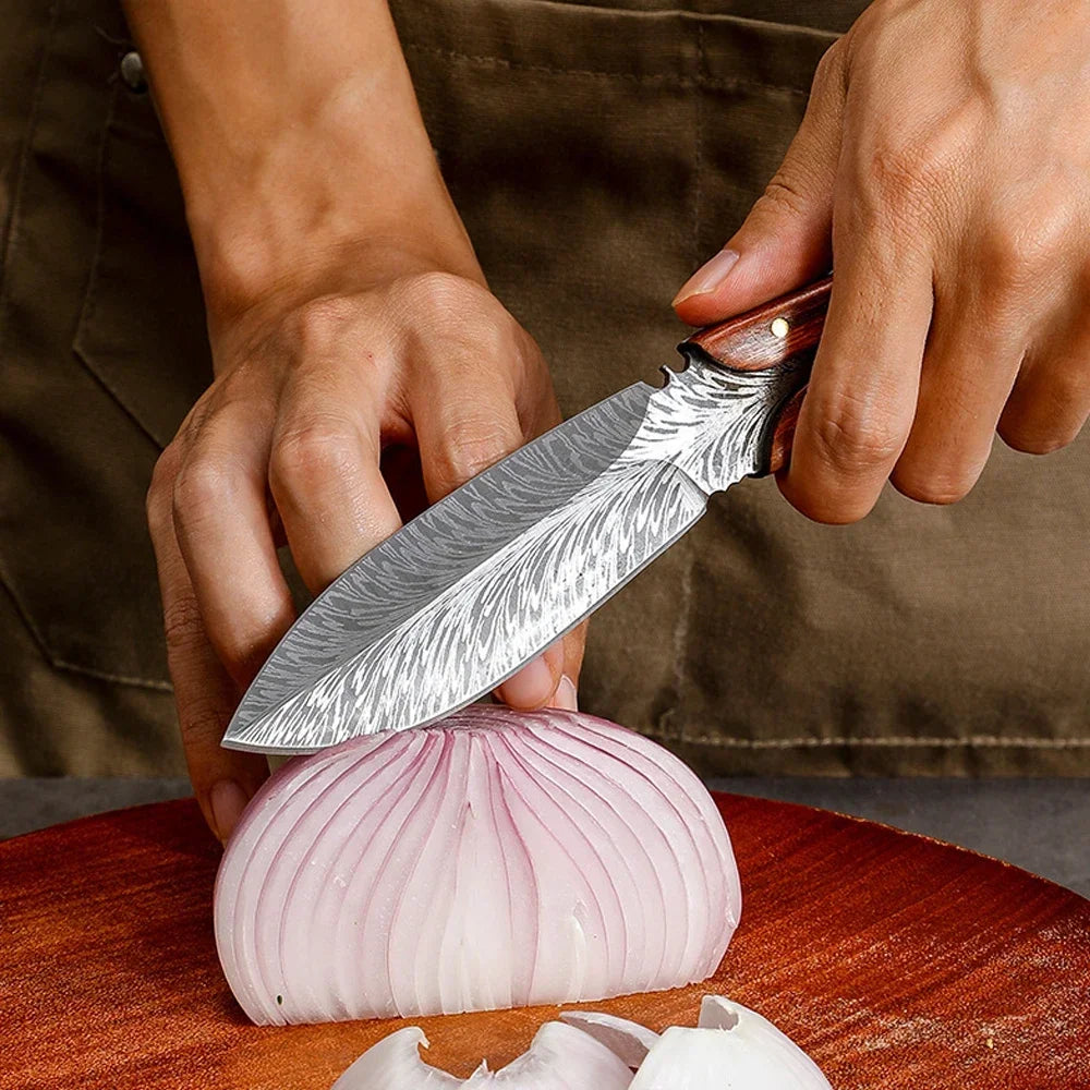 Forged Boning Knife Cutting Meat Knife Sharp Chef's Knife Slicing Knife Feather Textured Home Kitchen Tools With Holster