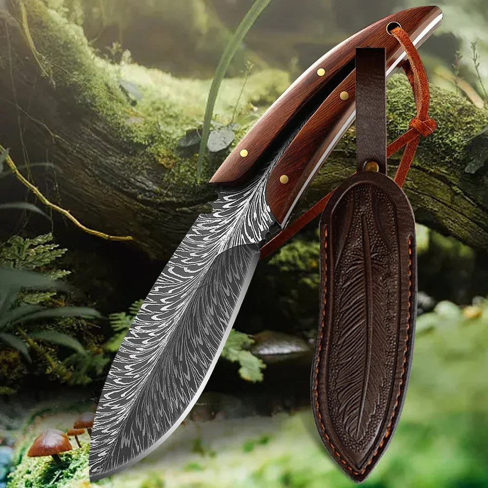 Forged Boning Knife Cutting Meat Knife Sharp Chef's Knife Slicing Knife Feather Textured Home Kitchen Tools With Holster