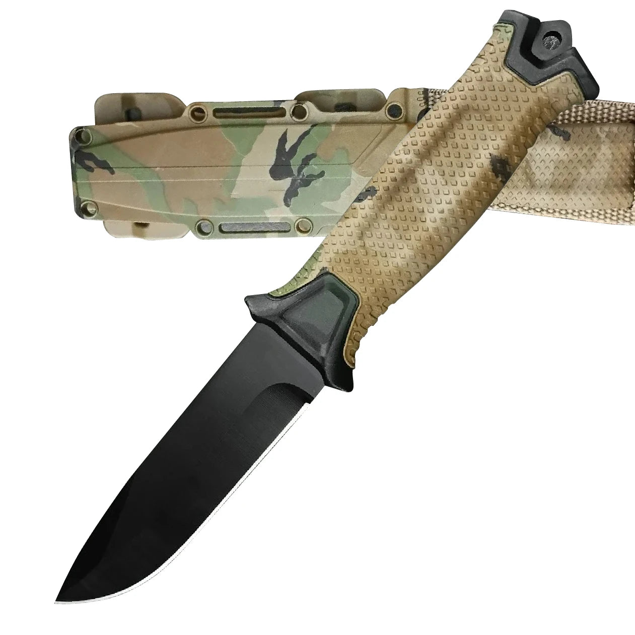 G1500 StrongArm Full Tang Fixed Blade Knife 8Cr13Mov Black Blade Rubber Handles Tactical Hunting Military Knives