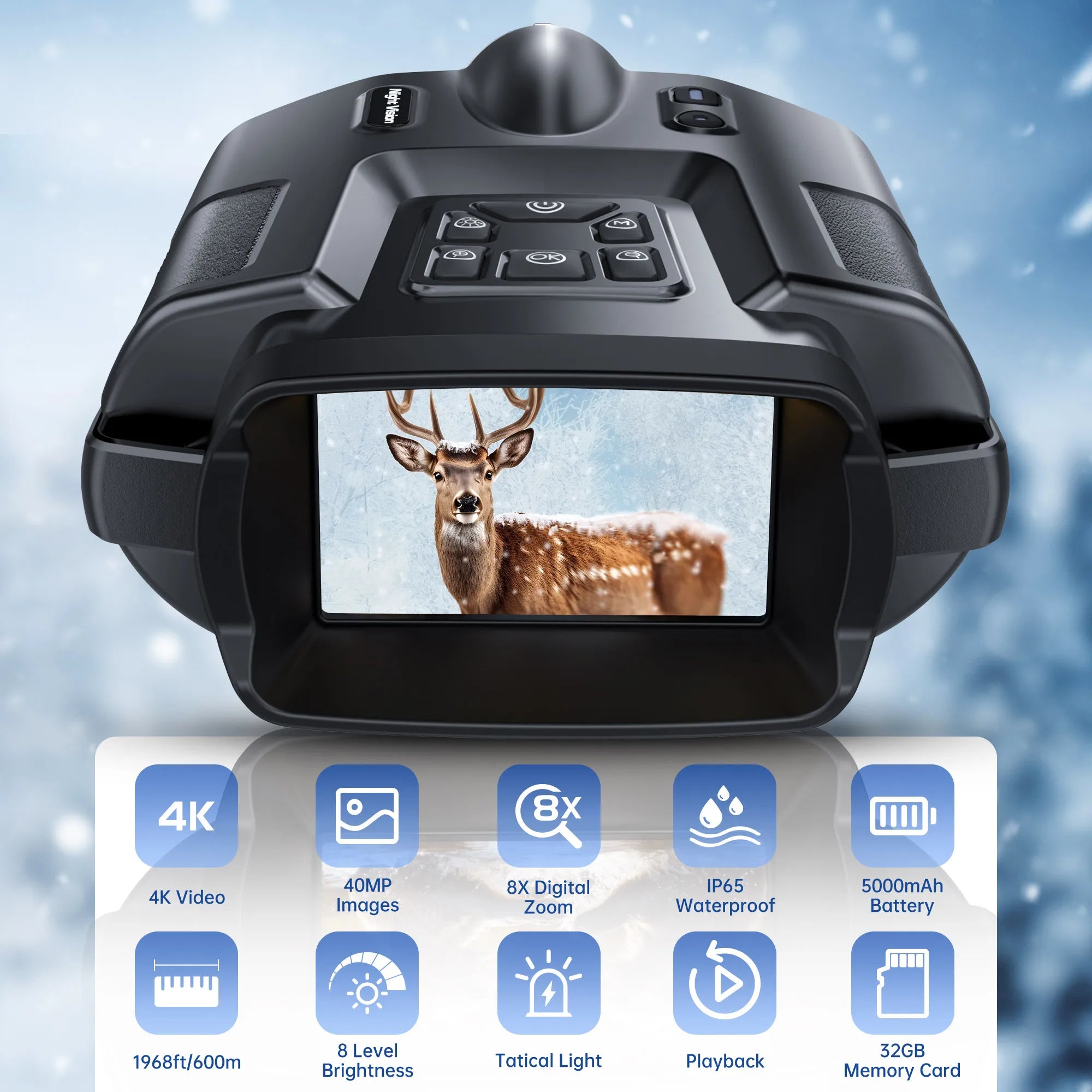 4K Night Vision Binoculars 3inch Screen 8X Digital Zoom With Tactical Light 5000mAh Rechargeable Infrared Vision Night Goggle (Copy)