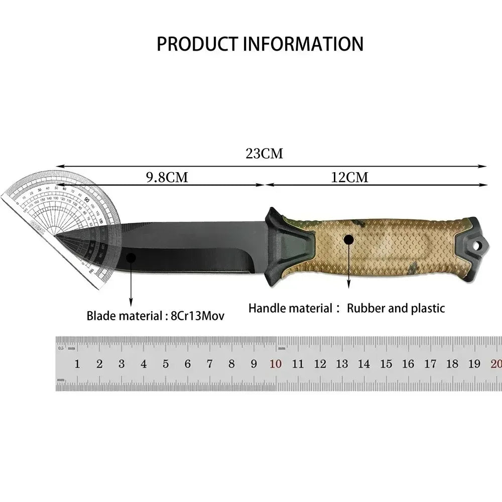 G1500 StrongArm Full Tang Fixed Blade Knife 8Cr13Mov Black Blade Rubber Handles Tactical Hunting Military Knives