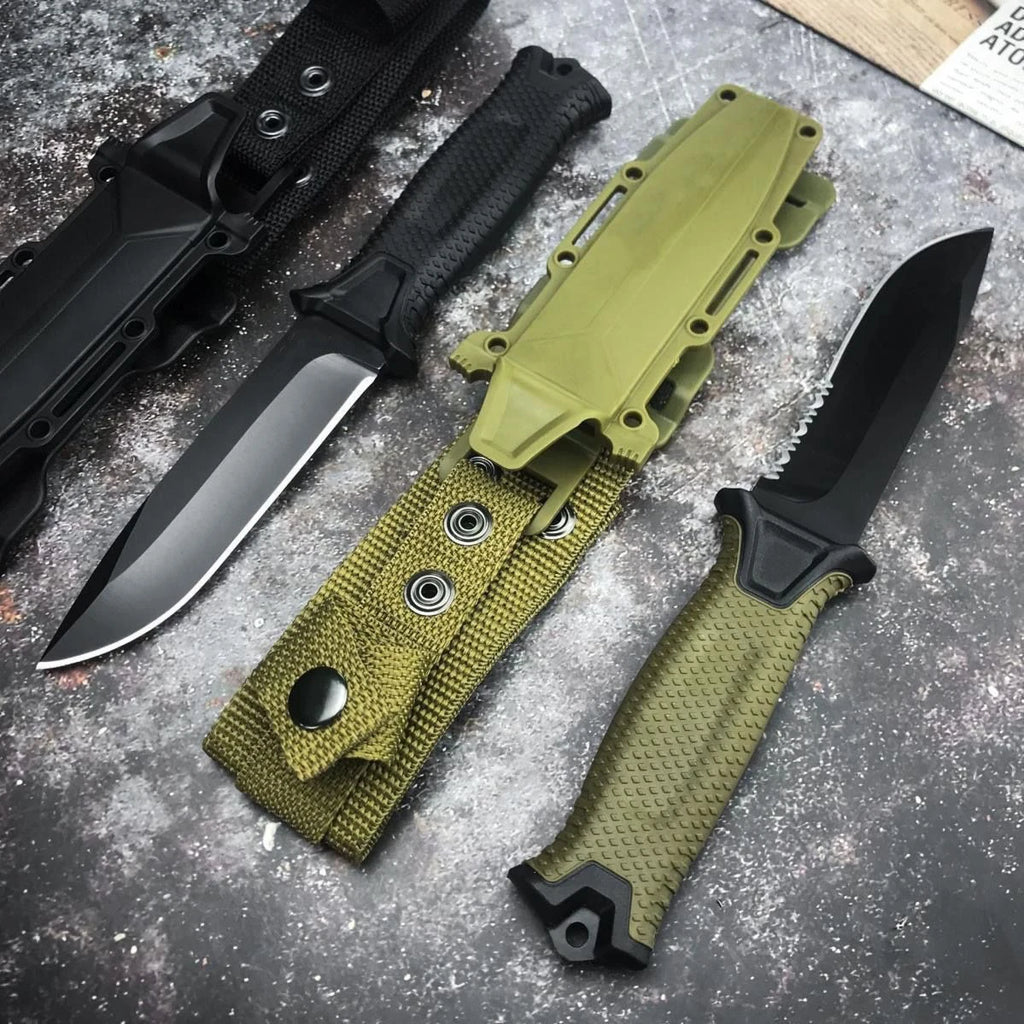 G1500 StrongArm Full Tang Fixed Blade Knife 8Cr13Mov Black Blade Rubber Handles Tactical Hunting Military Knives