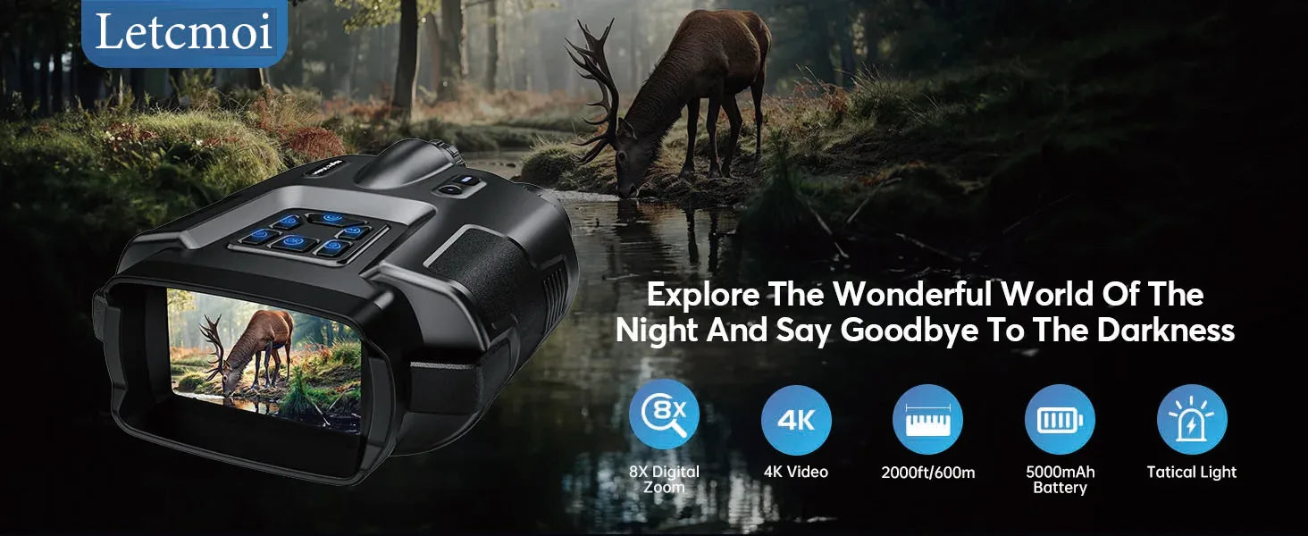 4K Night Vision Binoculars 3inch Screen 8X Digital Zoom With Tactical Light 5000mAh Rechargeable Infrared Vision Night Goggle (Copy)