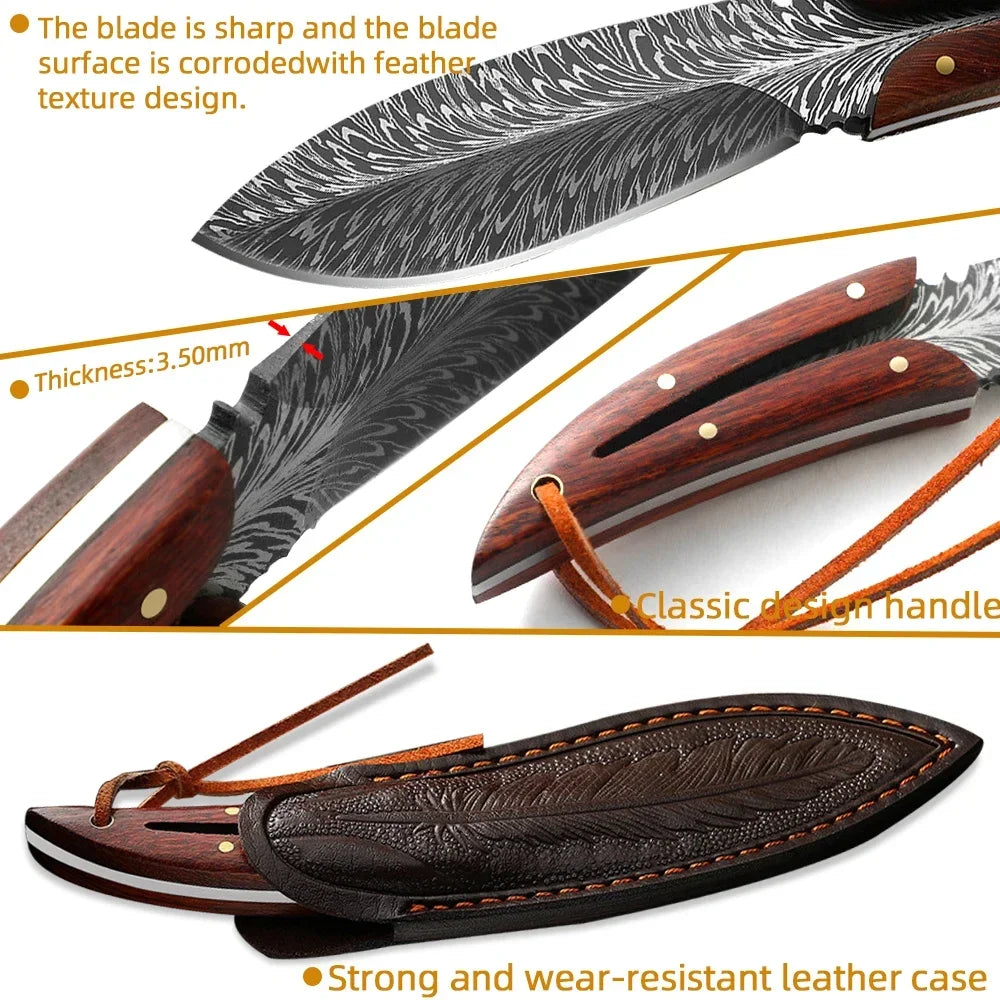 Forged Boning Knife Cutting Meat Knife Sharp Chef's Knife Slicing Knife Feather Textured Home Kitchen Tools With Holster