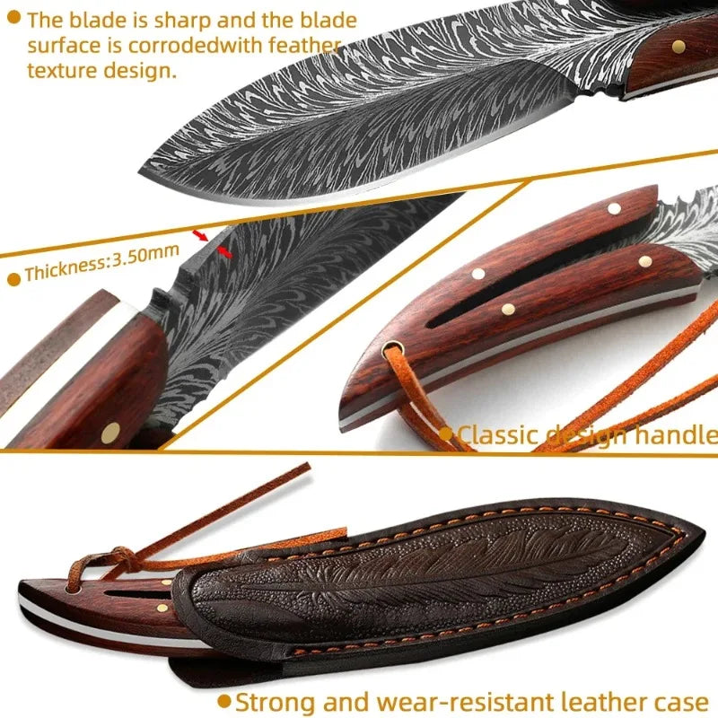 Forged Boning Knife Cutting Meat Knife Sharp Chef's Knife Slicing Knife Feather Textured Home Kitchen Tools With Holster