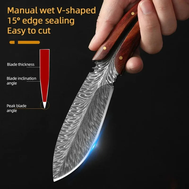 Forged Boning Knife Cutting Meat Knife Sharp Chef's Knife Slicing Knife Feather Textured Home Kitchen Tools With Holster