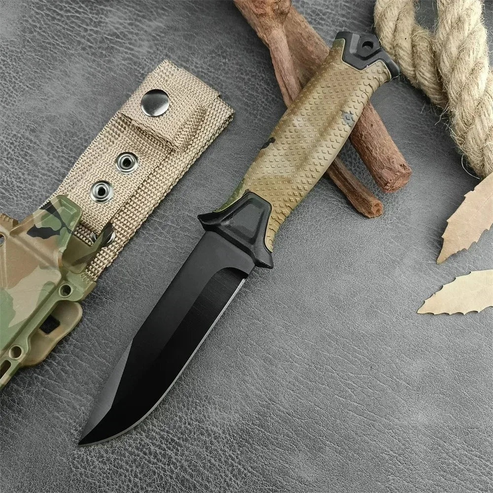 G1500 StrongArm Full Tang Fixed Blade Knife 8Cr13Mov Black Blade Rubber Handles Tactical Hunting Military Knives